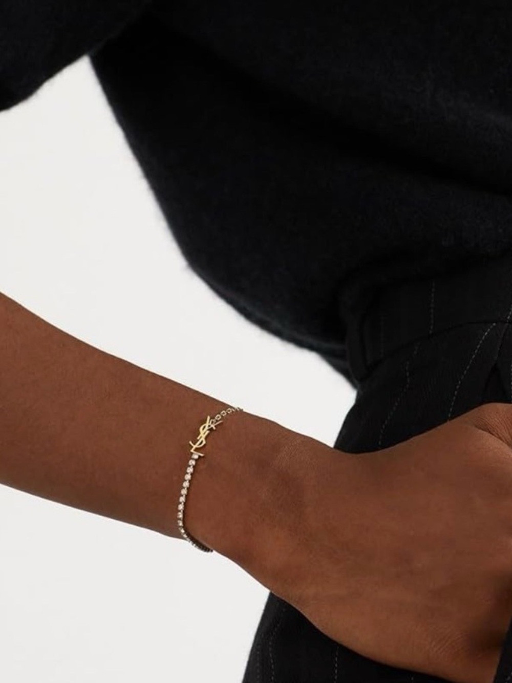 🆕 YSL Gold Logo Tennis Bracelet with Crystal Accents - Picture 3 of 6